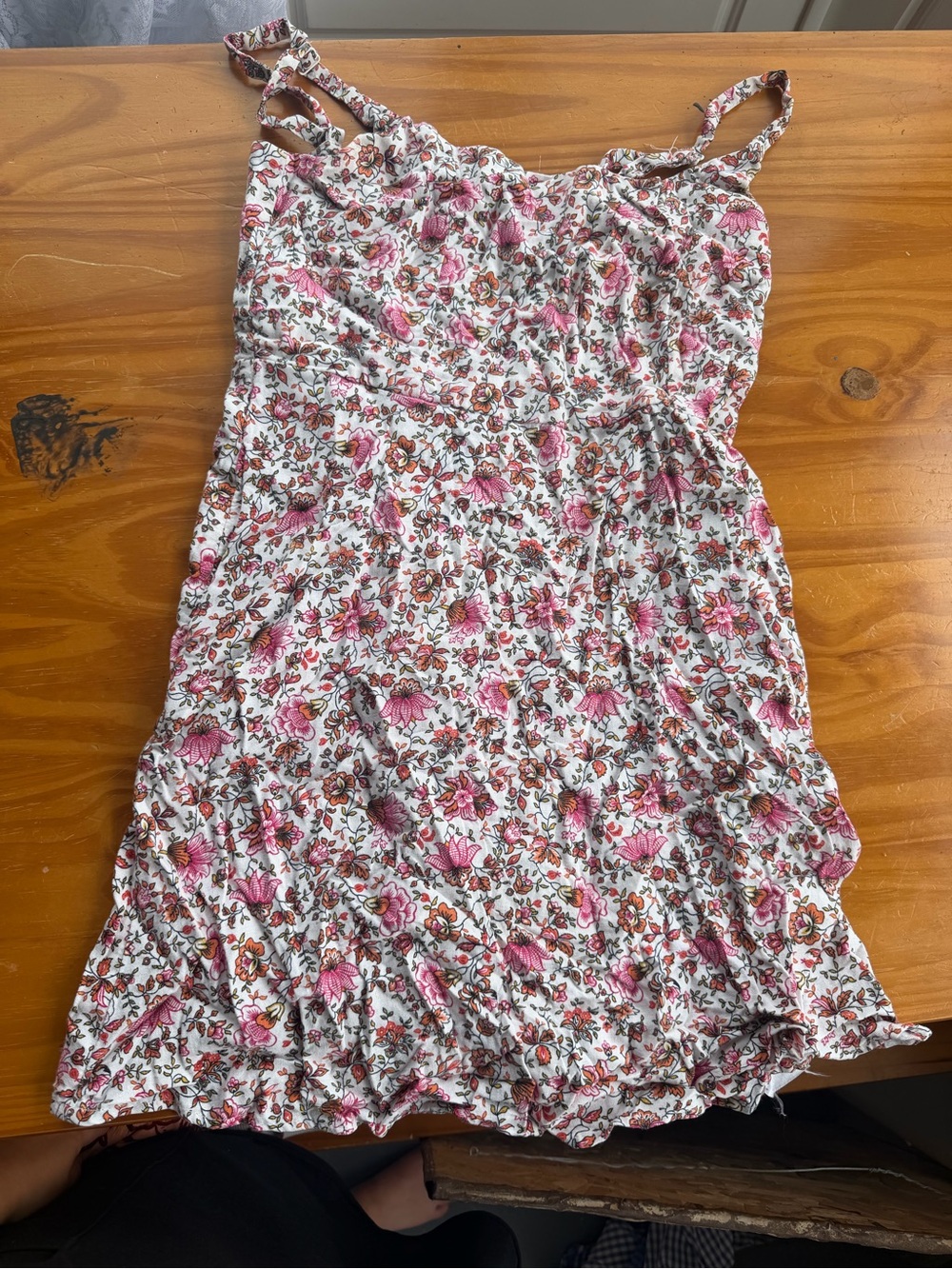 Old Navy White Floral Mini Dress with Pink & Brown Accents